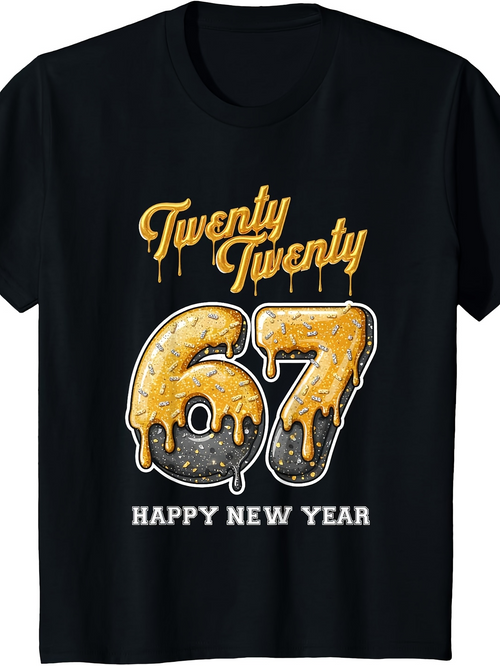 Men's Graphic T-Shirt Happy New Year Golden Dripping Letters With Glitter Dusty Numbers And Festive Accents Seventies Celebration