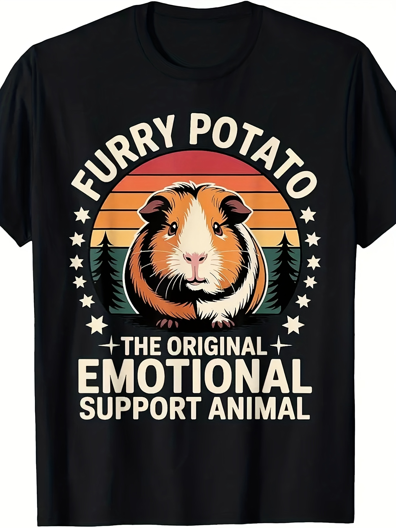 Men's Graphic T-Shirt Furry Potato With Sunset Trees And Stars Guinea Pig