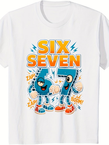 Men's Graphic T-Shirt Six Seven With Cartoon Style Lightning Animated Numbers