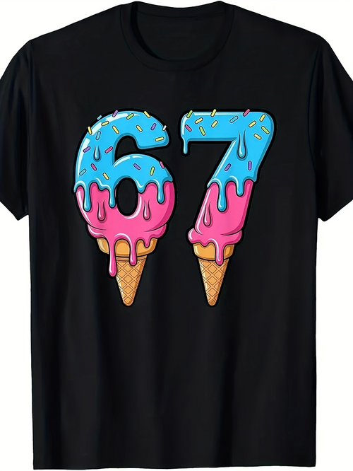 Men's Graphic T-Shirt Colorful Melting Sprinkles Inspired Ice Cream Cone Numbers