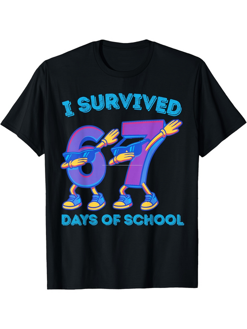 Men's Graphic T-Shirt I Survived Colorful Dancing Cartoon Number Figures School
