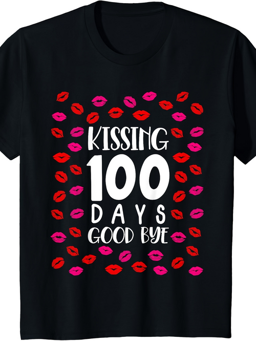 Men's Graphic T-Shirt Kissing 100 Days Goodbye Surrounded By Red Pink Lipstick Marks