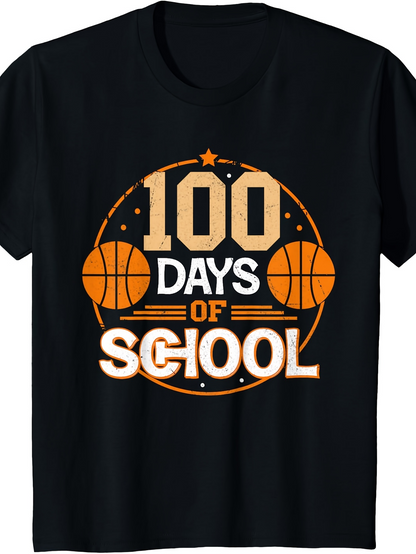 Men's Graphic T-Shirt 100 Days Of School With Basketballs And Stars Featuring Playful Accents
