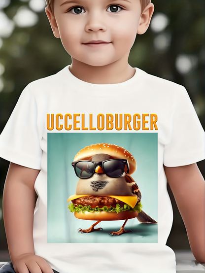 Men's Graphic T-Shirt Uccelloburger Sunglasses Wearing Bird With Burger Bun And Lettuce Hamburger
