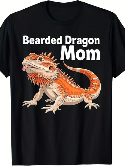 Men's Graphic T-Shirt Bearded Dragon Mom Orange Lizard With Realistic Texture On Black T Shirt