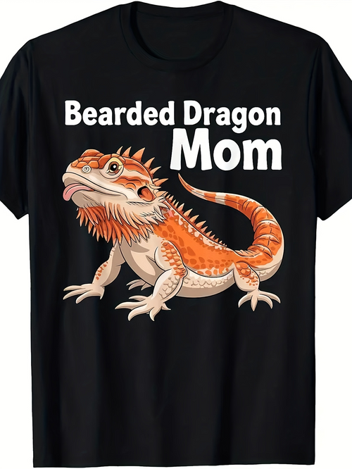 Men's Graphic T-Shirt Bearded Dragon Mom Orange Lizard With Realistic Texture On Black T Shirt