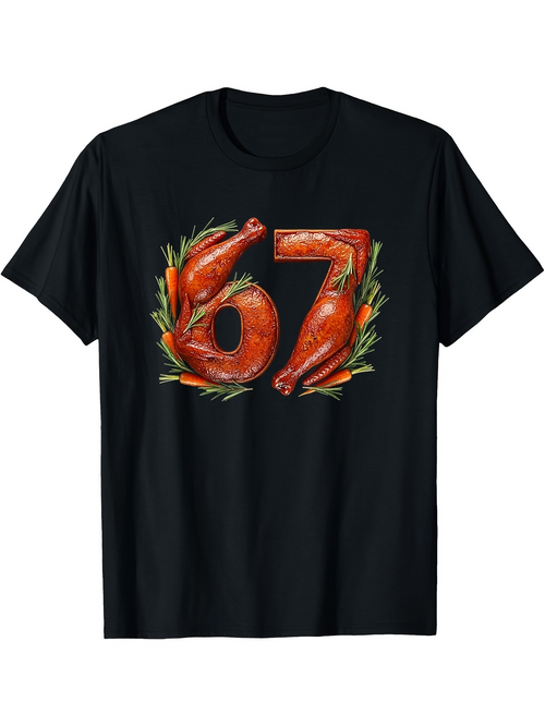 Men's Graphic T-Shirt Roasted Herbs With Juicy Drumsticks Shaped As The Number Sixty Seven