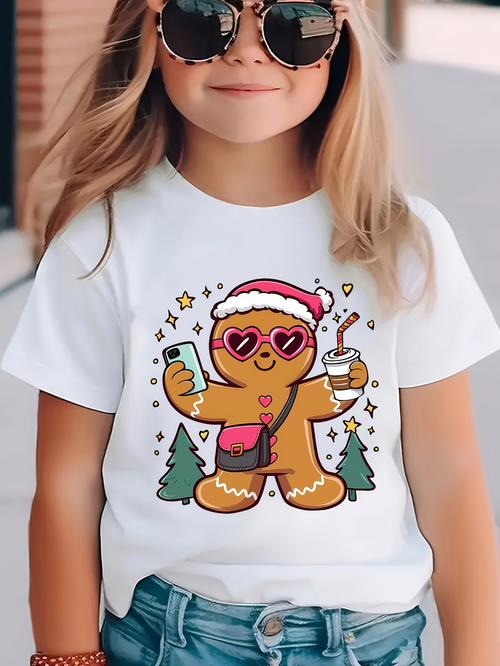 Men's Graphic T-Shirt Festive Gingerbread With Christmas Trees Hot Cocoa And Sparkling Accessories Gingerbread Cookie