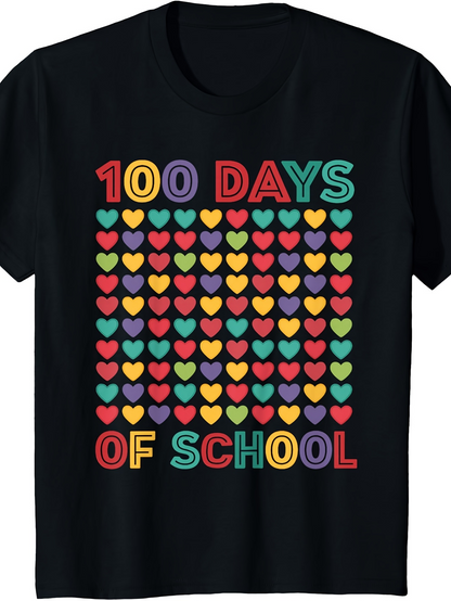 Men's Graphic T-Shirt 100 Days Of School Colorful Pattern With Playful Heart Shapes
