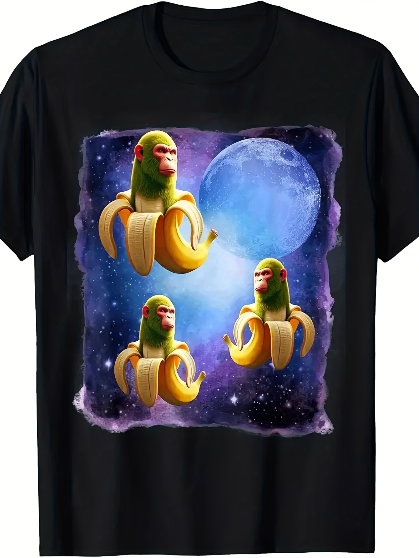 Men's Graphic T-Shirt Surreal Astronaut Space Scene With Monkeys And Bananas Under Moonlight