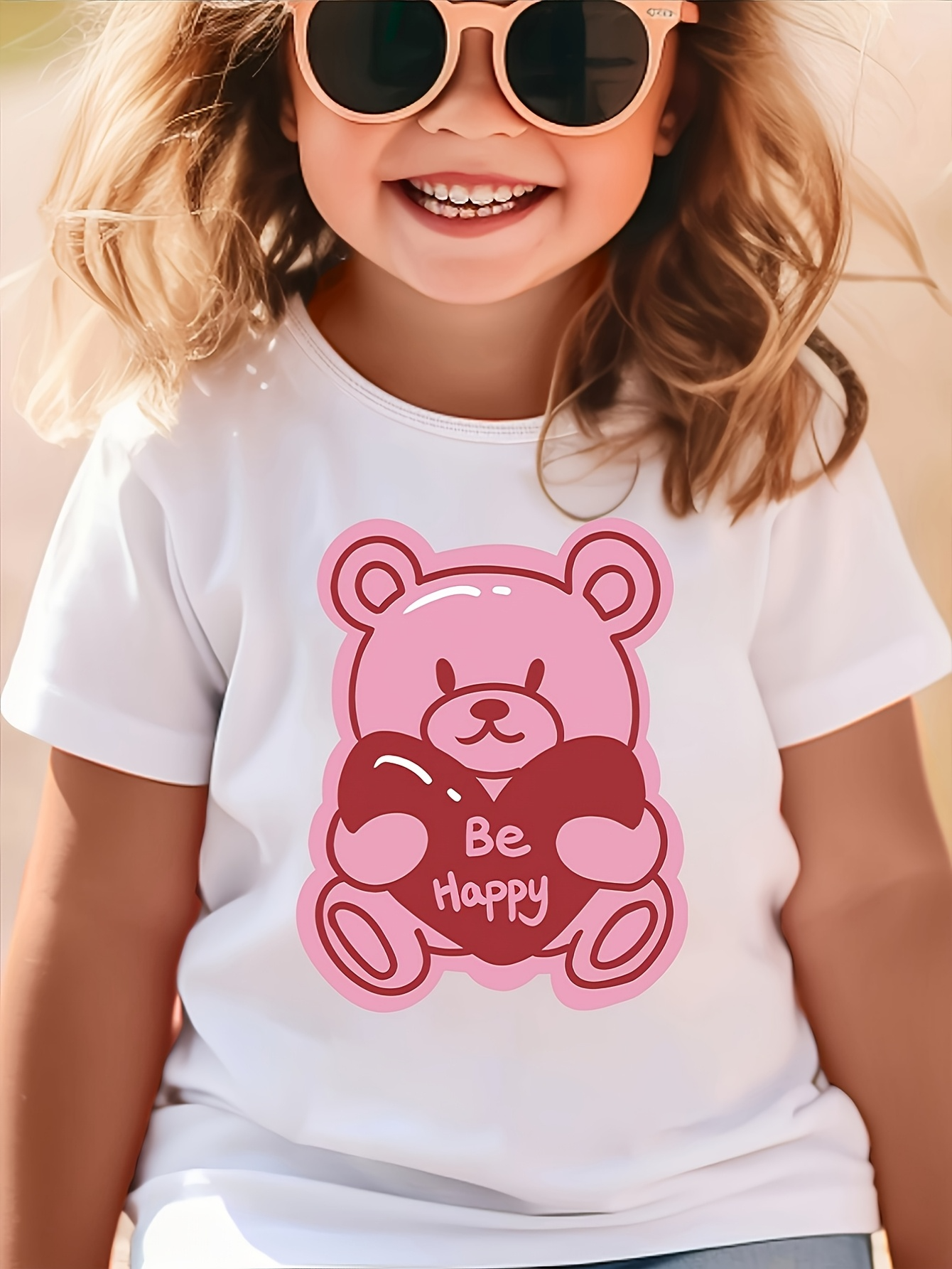 Men's Graphic T-Shirt Be Happy With Pink Cute Teddy Bear Holding Heart