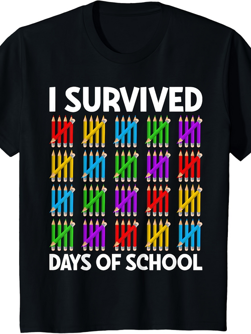 Men's Graphic T-Shirt I Survived Multicolored Tally Counted Pencils Days Of School Shirt