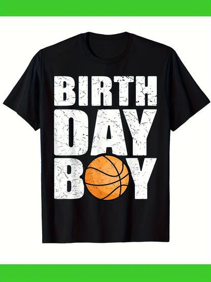 Men's Graphic T-Shirt Birthday Boy With Orange Basketball Graphic