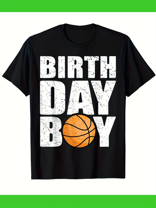 Men's Graphic T-Shirt Birthday Boy With Orange Basketball Graphic