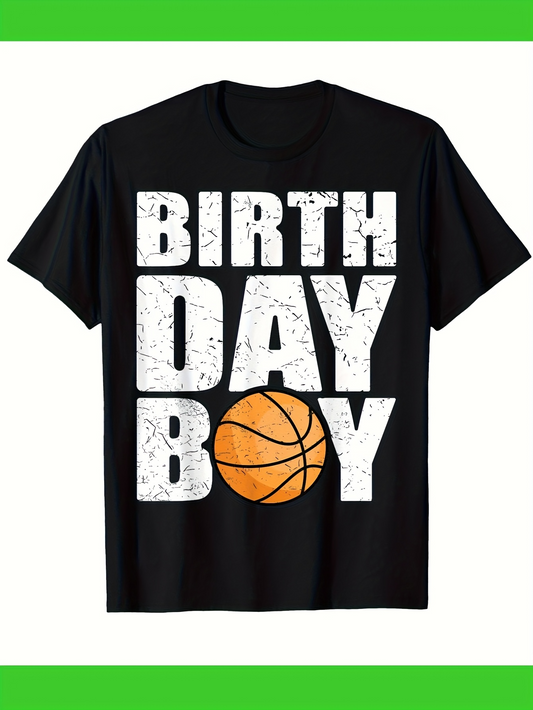 Men's Graphic T-Shirt Birthday Boy With Orange Basketball Graphic
