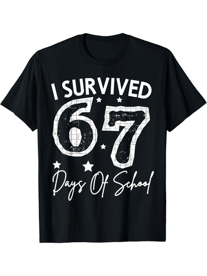 Men's Graphic T-Shirt I Survived 67 Days Of School With Chalk Sketch Numbers Stars