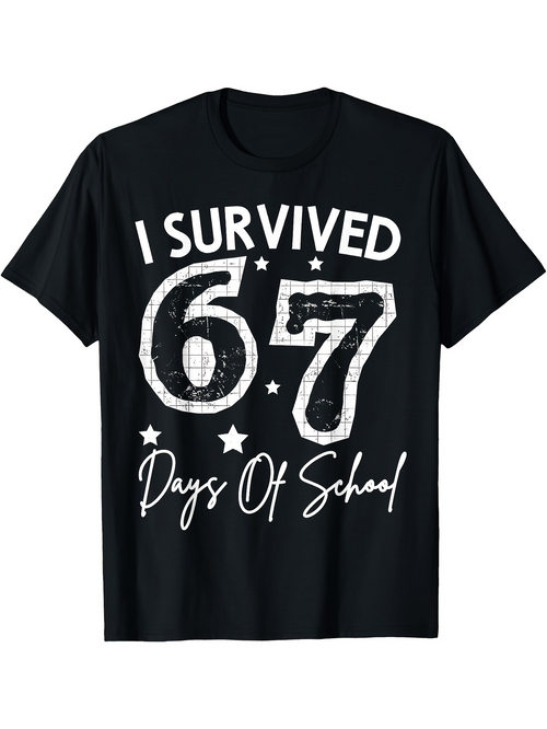 Men's Graphic T-Shirt I Survived 67 Days Of School With Chalk Sketch Numbers Stars