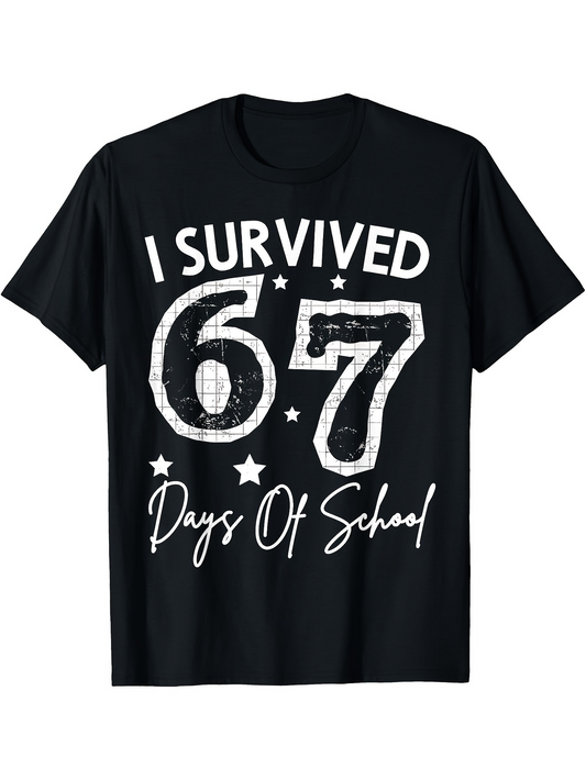 Men's Graphic T-Shirt I Survived 67 Days Of School With Chalk Sketch Numbers Stars