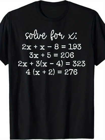 Men's Graphic T-Shirt Solve For X Chalkboard Inspired Math Equations On Black Cotton T Shirt