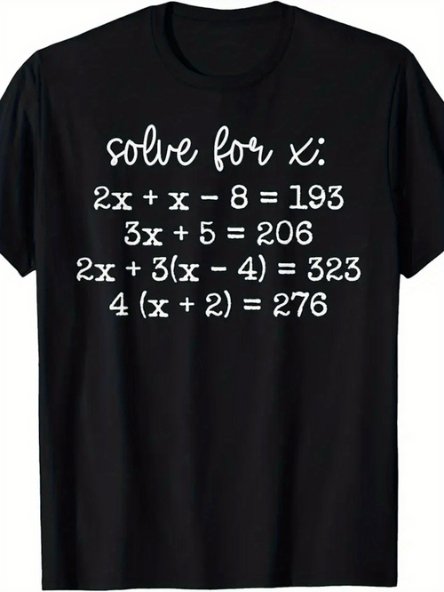 Men's Graphic T-Shirt Solve For X Chalkboard Inspired Math Equations On Black Cotton T Shirt