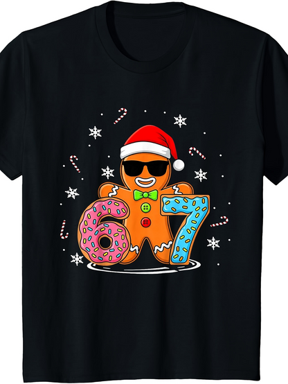 Men's Graphic T-Shirt Cute Festive Numbers With Christmas Gingerbread Cookie