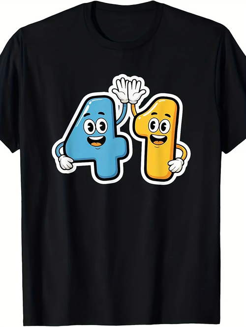 Men's Graphic T-Shirt Cartoon Blue And Yellow Numbers With Smiling Faces High Fiving