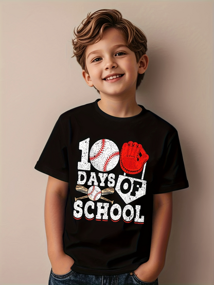 Men's Graphic T-Shirt 100 Days Of School With Baseball Glove And Ball Theme T Shirt