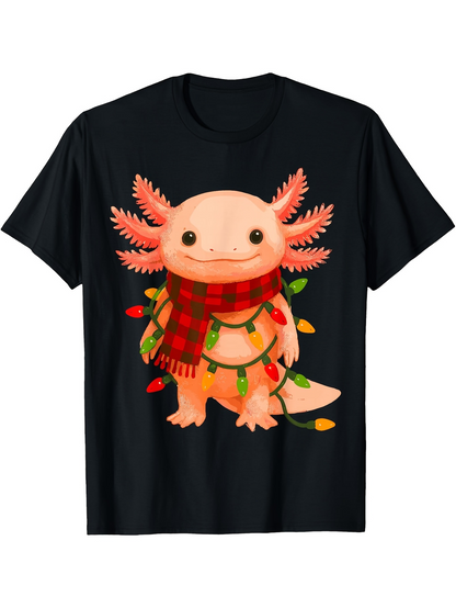 Men's Graphic T-Shirt Festive Lights And Winter Scarf Wrapped Smiling Axolotl
