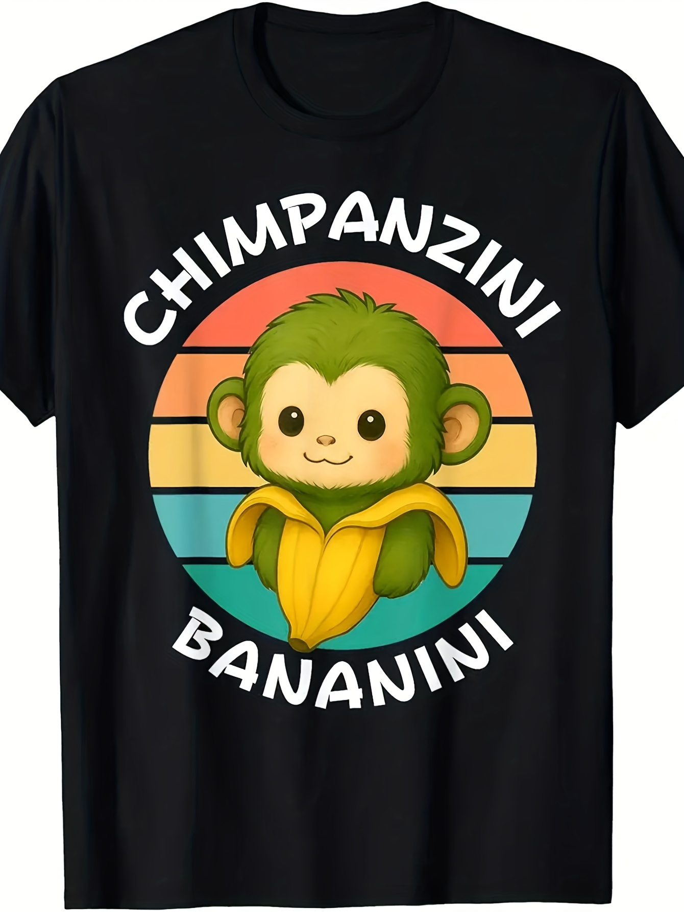 Men's Graphic T-Shirt Chimpanzini Bananini With Smiling Cartoon Monkey Surrounded By Retro Color Stripes