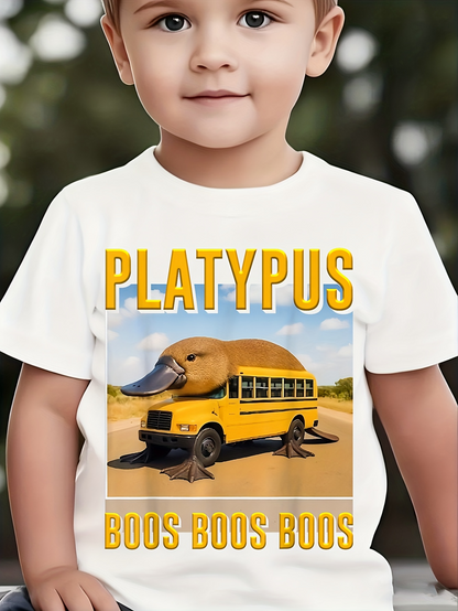 Men's Graphic T-Shirt Platypus Yellow School Bus Hybrid On Sandy Playground
