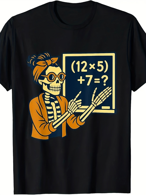 Men's Graphic T-Shirt Skeleton Teacher Solving Math Equation Chalkboard