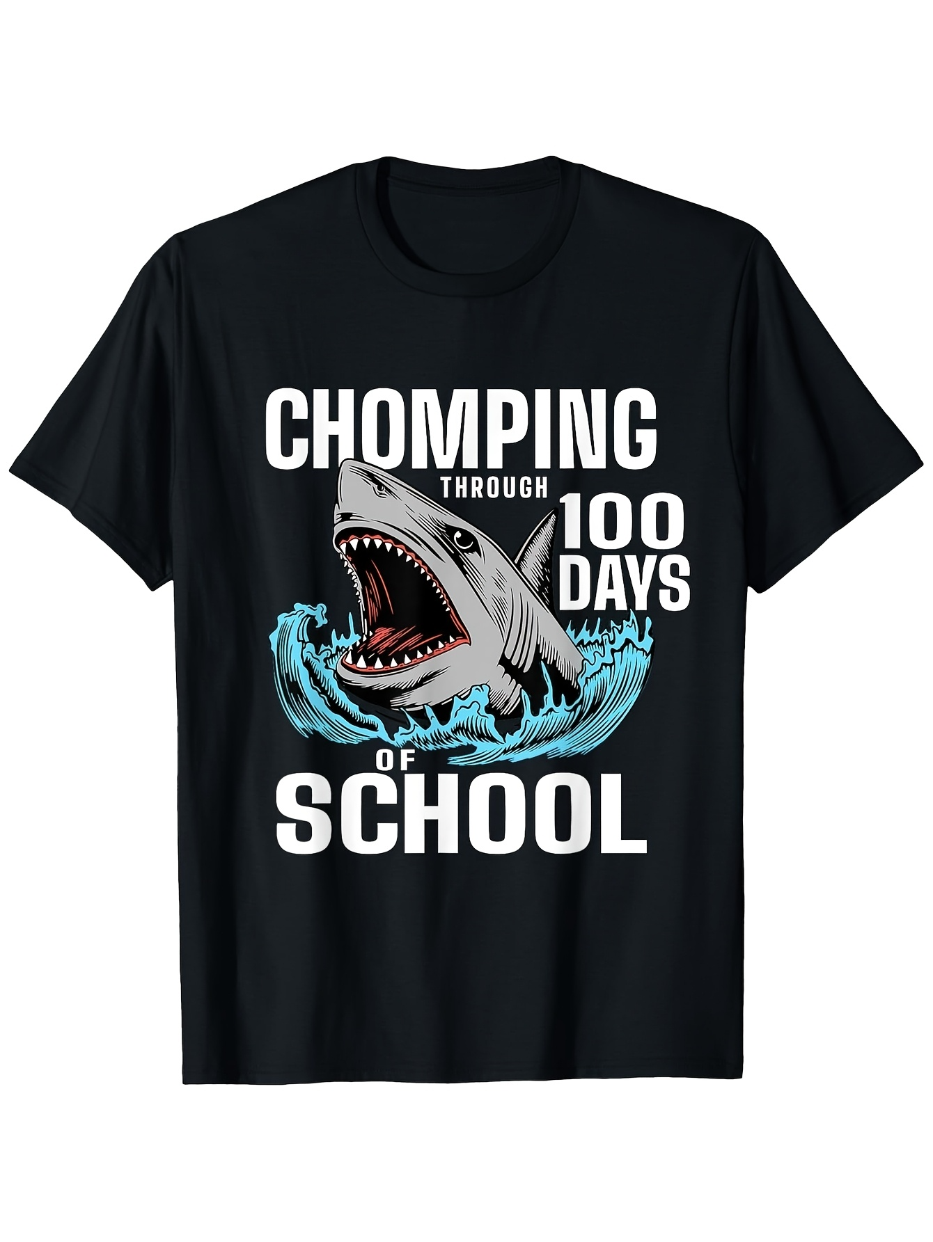 Men's Graphic T-Shirt Chomping Through Waves With Splashing Water And Open Jaws Shark