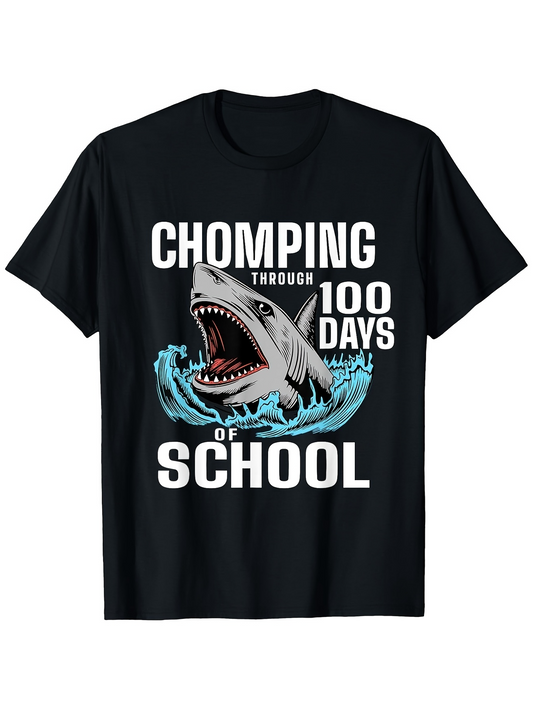 Men's Graphic T-Shirt Chomping Through Waves With Splashing Water And Open Jaws Shark