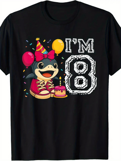Men's Graphic T-Shirt Birthday Party Hat Balloons With Cake And Cartoon Animal