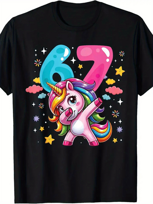 Men's Graphic T-Shirt Dabbing Rainbow Unicorn Under Colorful Stars And Clouds
