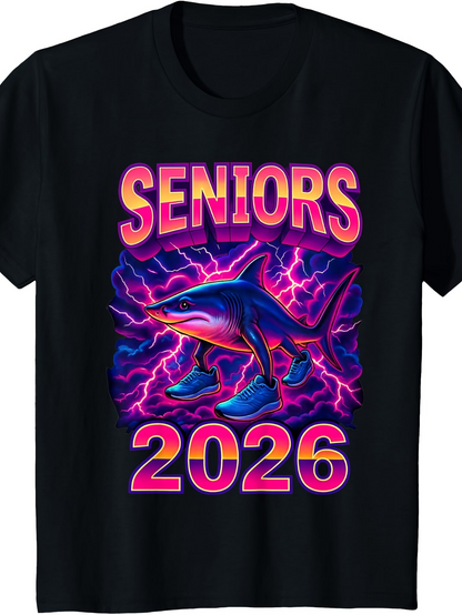 Men's Graphic T-Shirt Seniors 2026 Neon Lightning With Sneakers On Shark