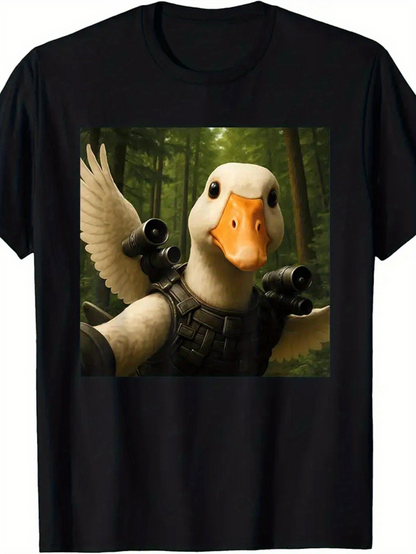 Men's Graphic T-Shirt Mysterious Forest With Armored Goose Wielding Weapons In Battle Stance Goose
