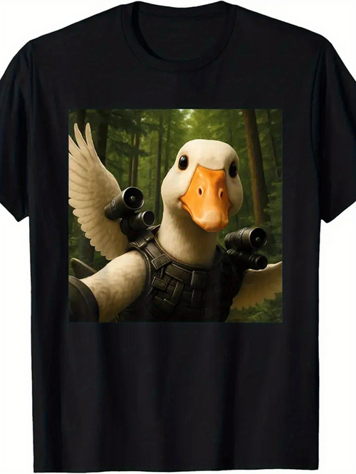 Men's Graphic T-Shirt Mysterious Forest With Armored Goose Wielding Weapons In Battle Stance Goose