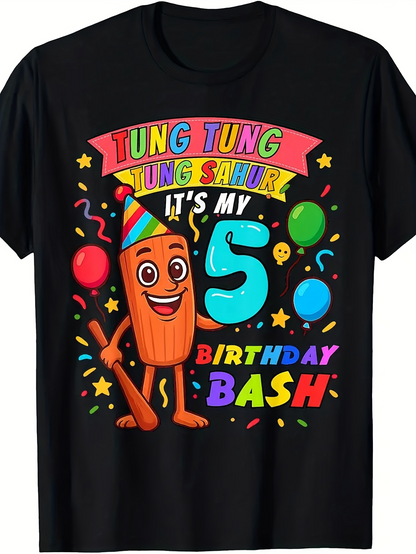 Men's Graphic T-Shirt Tung Tung Party Celebration With Balloons Confetti And Birthday Character