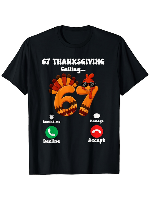 Men's Graphic T-Shirt Thanksgiving Turkey Graphic With Phone Call Icons Festive Celebration T Shirt