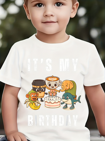 Men's Graphic T-Shirt Its My Birthday Cute Party Animals And Cake Gathering