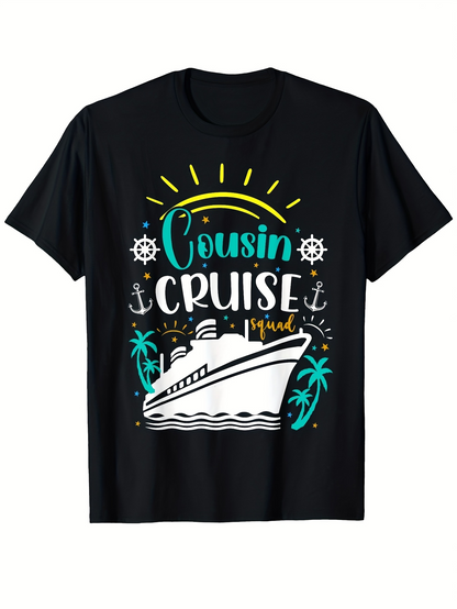 Men's Graphic T-Shirt Cousin Cruise Tropical Sun With Anchors And Palm Trees Ship