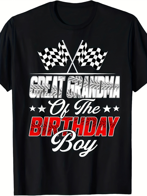 Men's Graphic T-Shirt Great Grandma Of The Birthday Boy Racing Flags Celebration Tee