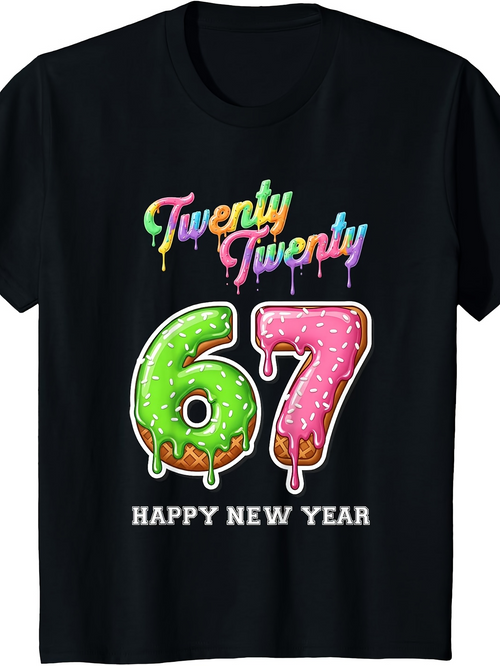 Men's Graphic T-Shirt Happy New Year Colorful Dripping Letters With Glazed Decorative Numbers T Shirt