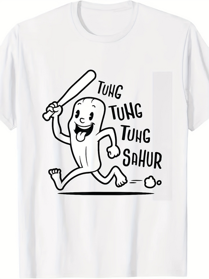 Men's Graphic T-Shirt Tung Tung Tung Sahur Running Happy Cartoon Bread Character