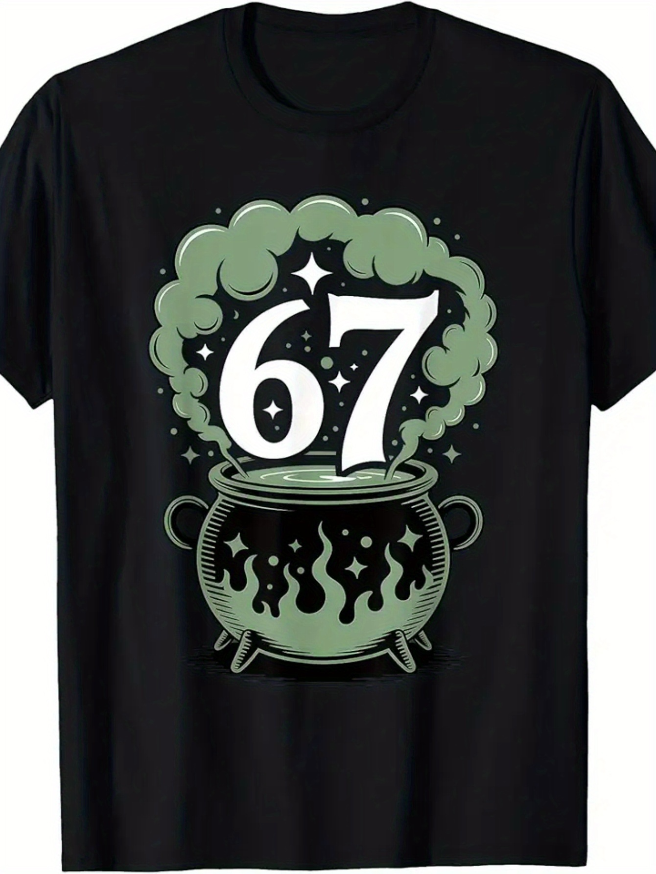 Men's Graphic T-Shirt Number 67 With Bubbling Magic Cauldron And Green Mist