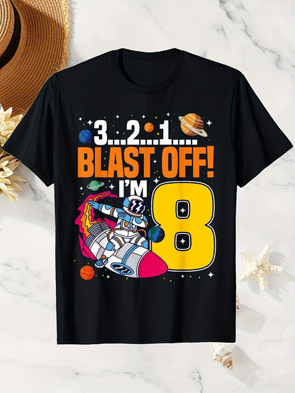 Men's Graphic T-Shirt Blast Off With Planets And Rocket Surrounded By Stars Astronaut
