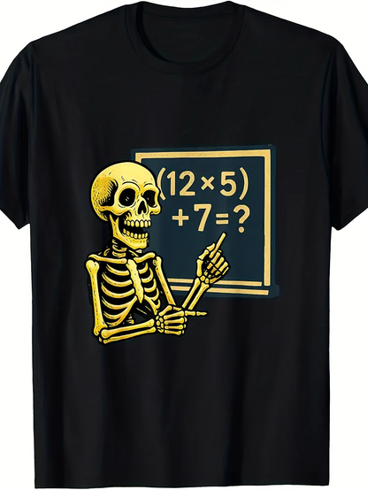Men's Graphic T-Shirt Skeleton Holding Pointer With Blackboard Math Equation Skeleton