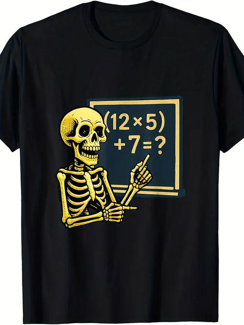 Men's Graphic T-Shirt Skeleton Holding Pointer With Blackboard Math Equation Skeleton