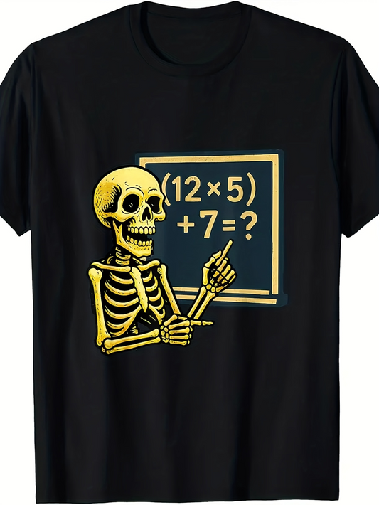 Men's Graphic T-Shirt Skeleton Holding Pointer With Blackboard Math Equation Skeleton